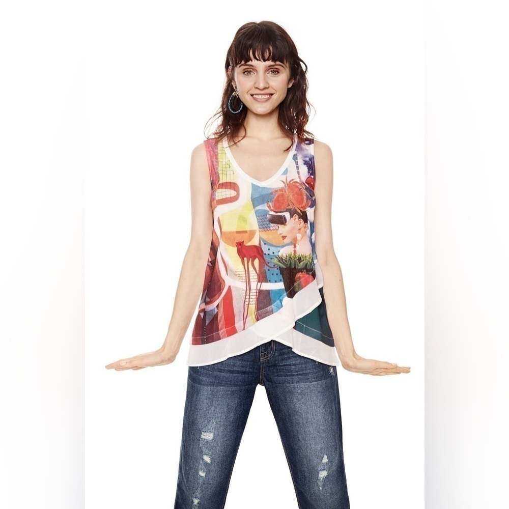 Desigual Celeste Layered Funky Unique Print Tank Top - M Medium
